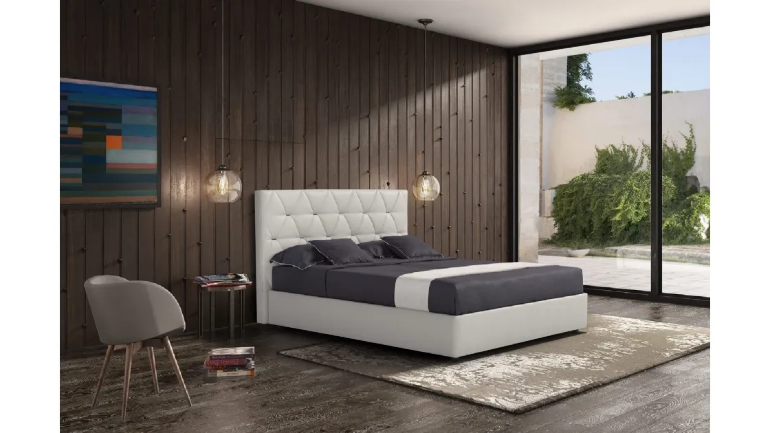 Letto in pelle con testiera e box contenitore Lux di Novaluna