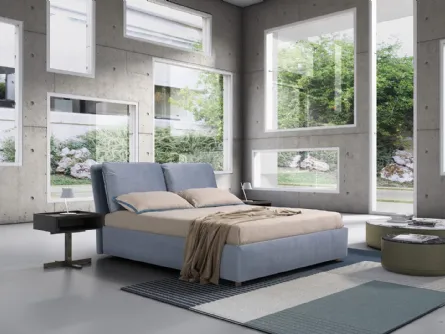 Letto in tessuto imbottito Wind con box contenitore di Novaluna